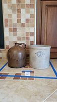 Jug and crock side by side for scale and overall view