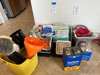 Group shot showing majority of painting supplies on floor