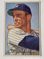 Front of the 1952 Bowman Archie Wilson baseball card showing colored illustrated portrait of Wilson in Yankees uniform with batting stance.