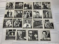 Layout of 20 black and white Get Smart trading cards arranged in 4 rows showing various scenes and captions from the 1966 television series.
