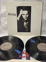 Photo showing both vinyl discs and front of album cover with black and white image of Sting.