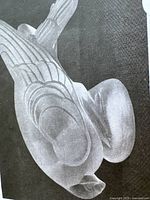 Top view of frosted glass bird paperweight showing wing feather details and overall shape.