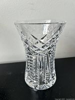 Front view showing flared lip and intricate diamond and vertical cut design on clear Galway Irish Crystal vase.