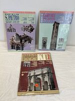Photo showing front packaging of three cardboard model kits: Basilica di S. Pietro, Campanile di Giotto, and Arco di Costantino