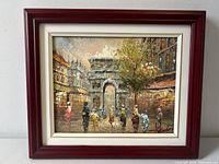 Front view of framed impressionist style oil painting showing composition and frame detail.