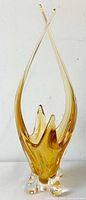 Front view of the large vintage Lorraine Chalet Era abstract art glass vase showing the amber to clear gradient and elegant flame-like shapes.