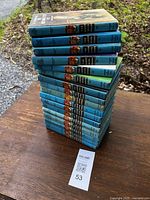 Stack of 17 Hardy Boys books showing spines with volume numbers and titles.