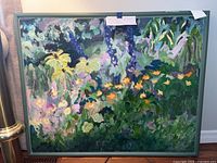 Full frontal view of the framed oil painting showing composition and color palette