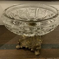 full view of crystal bowl on gilt pedestal