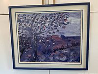Framed abstract landscape oil painting, full view