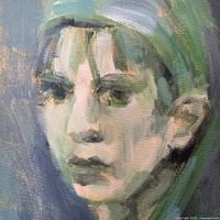 close-up of portrait showing brushwork and facial detail