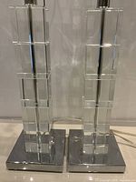 Both lamps side by side showing cube columns and bases