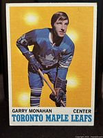 Front side of 1970-71 Garry Monahan Toronto Maple Leafs trading card showing player image and team name