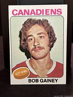 Front of the 1975/76 Topps Bob Gainey #278 hockey trading card showing portrait and team name.