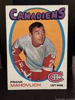 Front of the 1971-72 O-Pee-Chee Frank Mahovlich Montreal Canadiens hockey card, showing player image, team name, and logo.