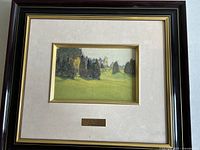 Frontal view of the framed 'Evergreen' landscape painting by J.E.H. MacDonald.