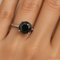 Ring worn on finger showing overall appearance of black diamond and band