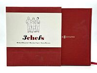 Front view of the cookbook and slipcase showing the illustration of the three chefs and the title '3 chefs' with author names.