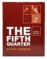 Front cover of 'The Fifth Quarter: An Offal Cookbook' showing red background, title, author, and images of offal on the cover.