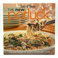 Front cover image of The New Potluck cookbook with a pasta vegetable dish on the cover.