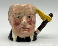 Front view of Winston Churchill miniature toby mug
