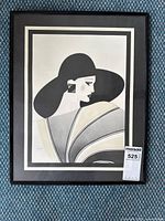 Framed 16x20 art print showing a stylish woman with hat and fan in profile, in black and white.