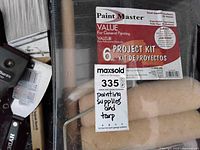 Close-up of Paint Master 6-piece project kit label, showing rollers and packaging details.