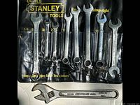 Stanley combination wrenches in black pouch with size markings and Stanley branding