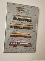 Frontal view of the TTC Streetcar Evolution framed poster showing all the streetcar illustrations and background pattern.