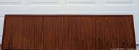 Front view of teak wood floating headboard showing full panel and wood grain