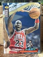 Front of 1994 Upper Deck basketball card showing Michael Jordan dunking for Chicago Bulls, card number 402, Collector's Choice branding, and Dr. Basketball's World of Trivia icon.