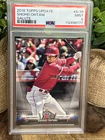 Front view of the 2018 Topps Update Shohei Ohtani Salute rookie card graded PSA 9 in protective slab.