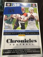 Front of the 2020 Panini NFL Chronicles Football Hanger Box featuring Tua Tagovailoa, Joe Burrow, and Justin Herbert.