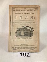 Front cover of 1843 Temperance Almanac with detailed black illustration and text changes showing the year and publisher details.