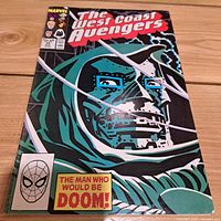 Front cover of The West Coast Avengers Issue No. 35 comic book showing Doctor Doom illustration and title.