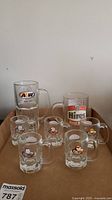 Full set of seven mugs including one large A&W, one Hires Root Beer, and five mini mugs.