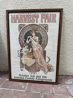 Front view of the framed 1979 Sonoma County Harvest Fair poster showing Art Nouveau illustration and text.