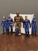 Front view of all 6 Marvel Legends Guardians of the Galaxy Vol 3 figures in blue suits.