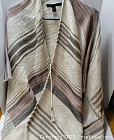Marc New York open-front cardigan draped fit in beige with plum and grey stripes