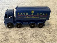 Side view of blue Lesney matchbox truck with Tate & Lyle Bulk Granulated Sugar logo, showing overall condition and detail.