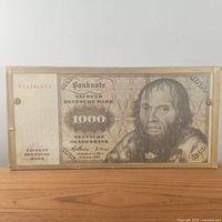 Full view of framed banknote reproduction showing the detailed design and frame.