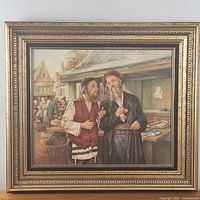 Full view of framed oil painting showing scene and frame