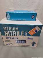 Outer box labeled Safety Zone with medium nitrile gloves branding and SKU number N2222.
