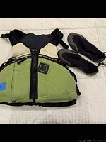 Photo showing the combined personal flotation device and water shoes set.