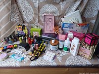 Full lot overview showing all personal care items and boxes