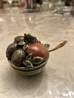 Honey bowl with fruit lid side view