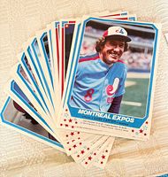 Stack of mini posters fanned out showing Gary Carter front mini poster with Montreal Expos branding and O-Pee-Chee markings