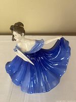 Front view showing detailed face, hair, and flowing blue dress with off-shoulder sleeves and lifted skirt.