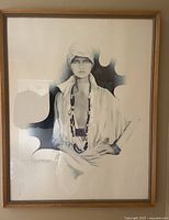 Frontal view of the Sara Moon figurative print inside a wooden frame, showing the full artwork and frame condition.