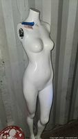 Front view of white female mannequin showing torso and legs